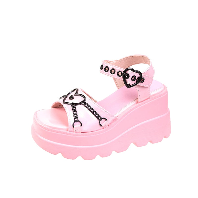 Pastel Goth Platform Sandals Metal Chain