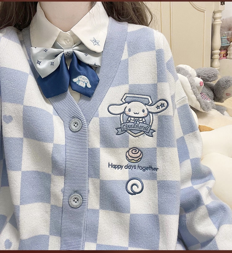 Cinnamoroll Blue Checker Cardigan Sweater