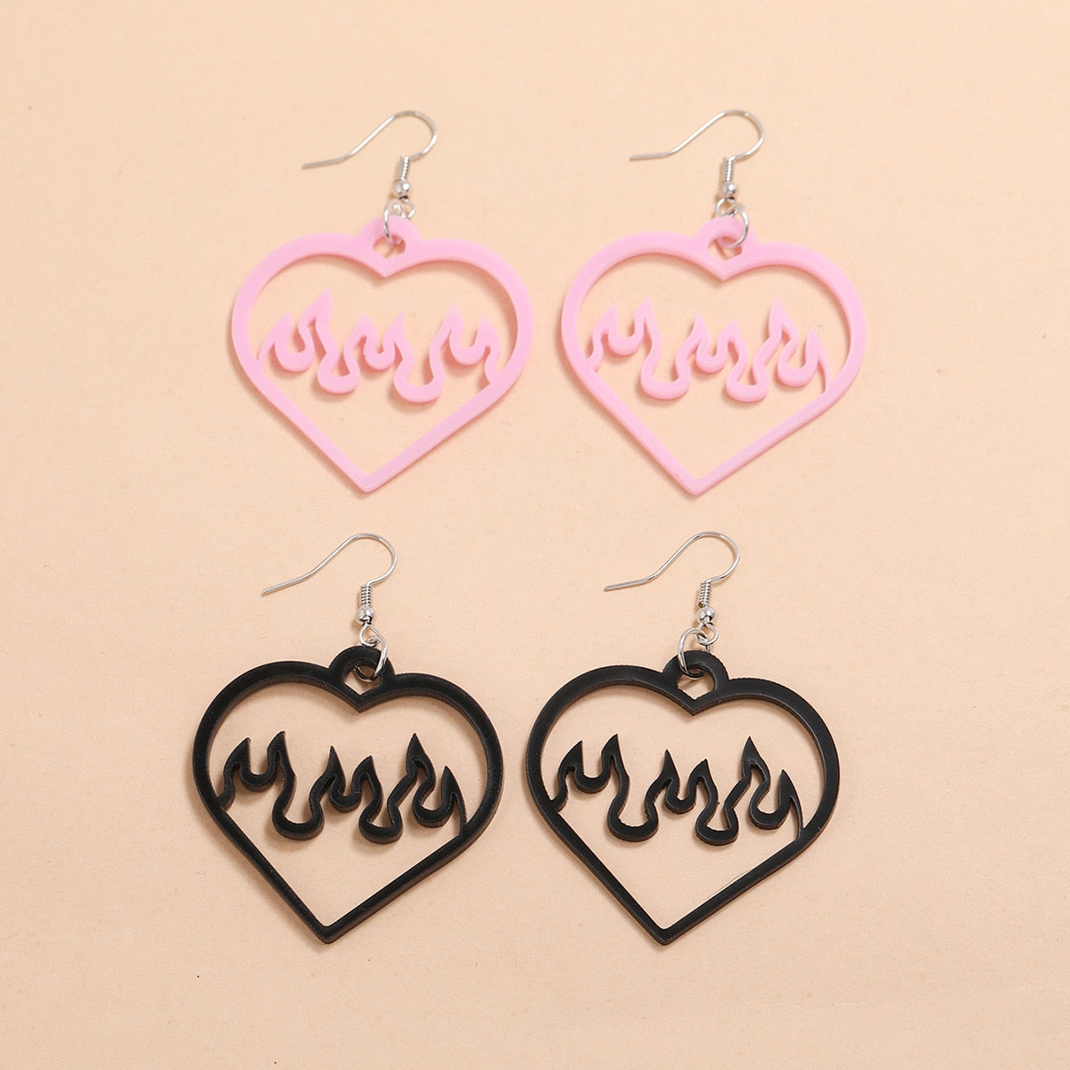 E-Girl Aesthetic Earrings Heart Flame