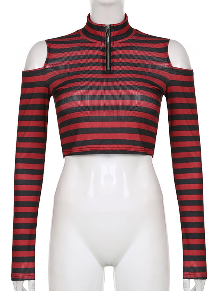 Dark Grunge E-Girl Striped Crop Top