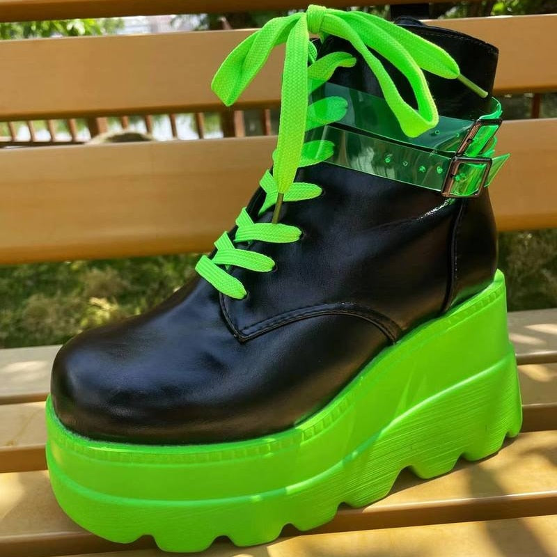 Darkwave Cyber Punk Rave Neon Green Platform Shoes