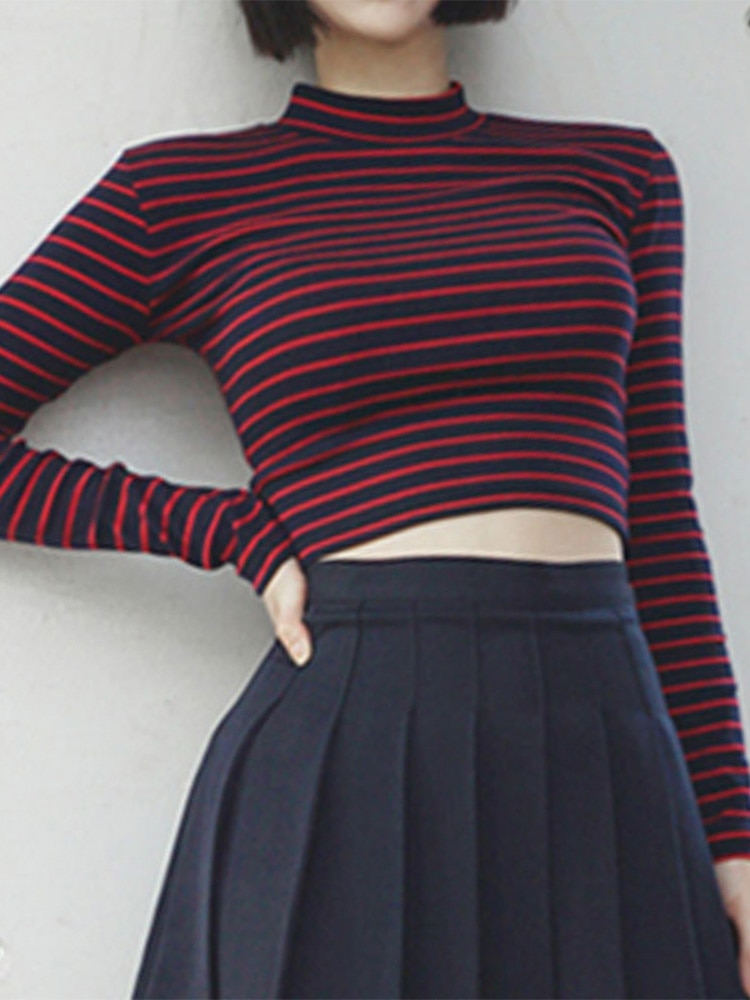 90s Striped Long Sleeves Crop Top