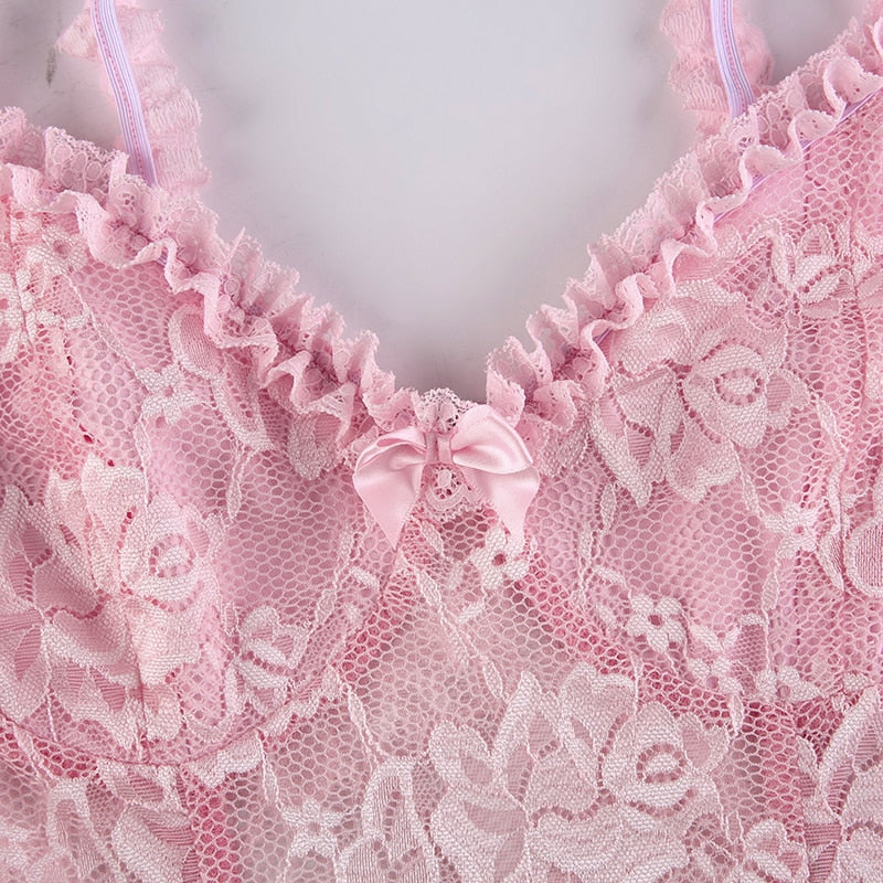 Coquette Fairy Dress Pink Transparent Lace