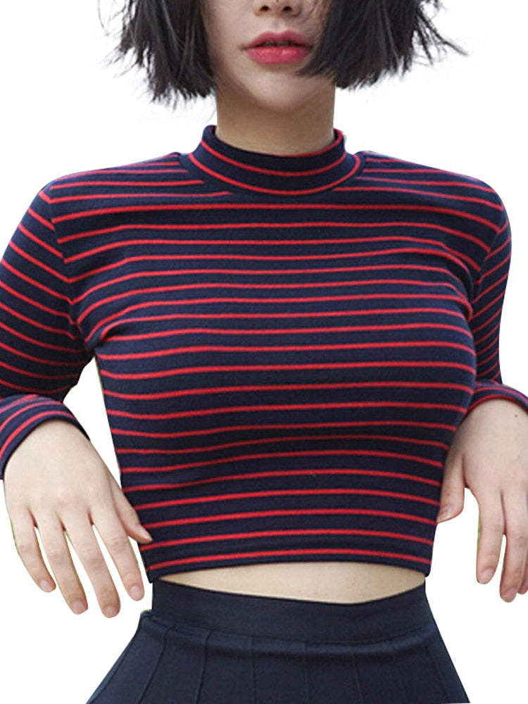 90s Striped Long Sleeves Crop Top