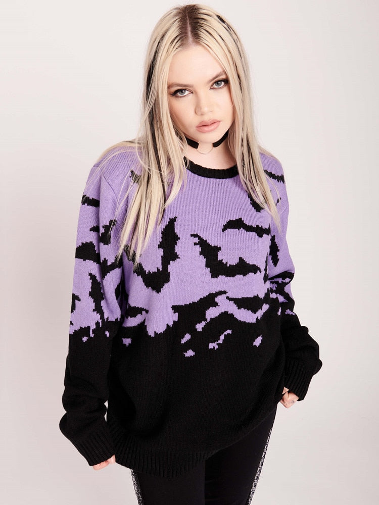 Gothic Bat Pattern Sweater
