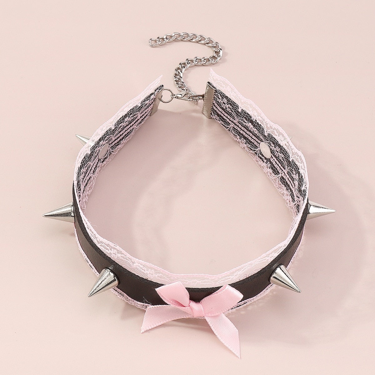 Gothic Lolita Black Pink Lace Choker
