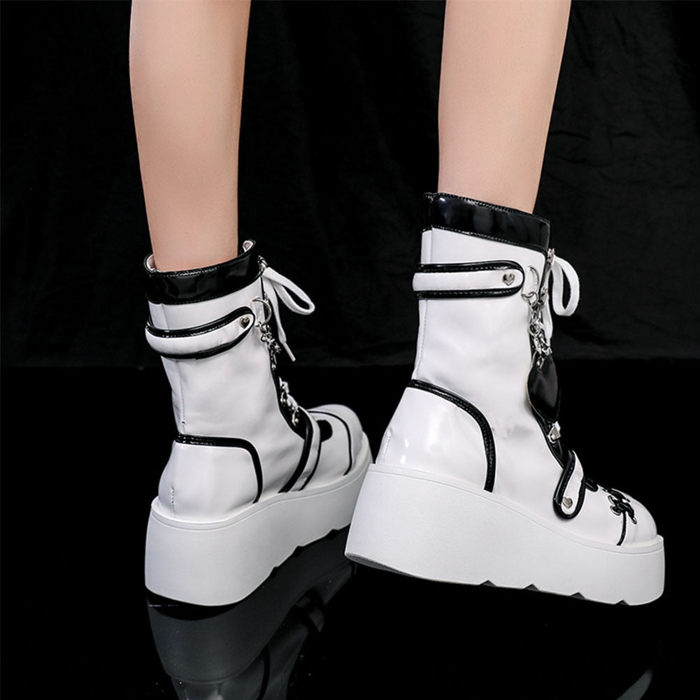 Gothic Lolita Mid-Calf Motorcycle Boots