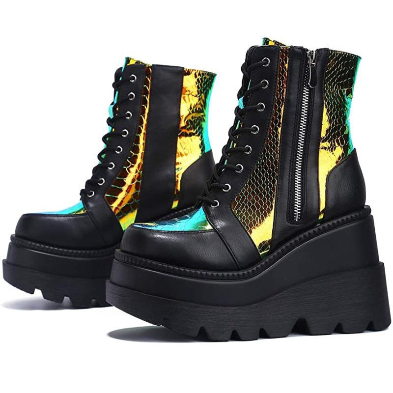 Egirl Black Holographic Platform Shoes