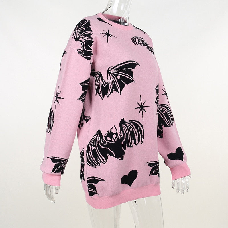 Gothic Bat Knitted Sweater Pastel Goth