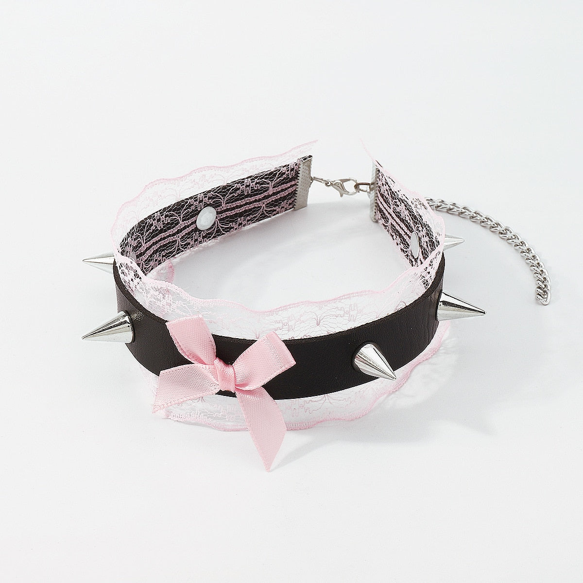 Gothic Lolita Black Pink Lace Choker