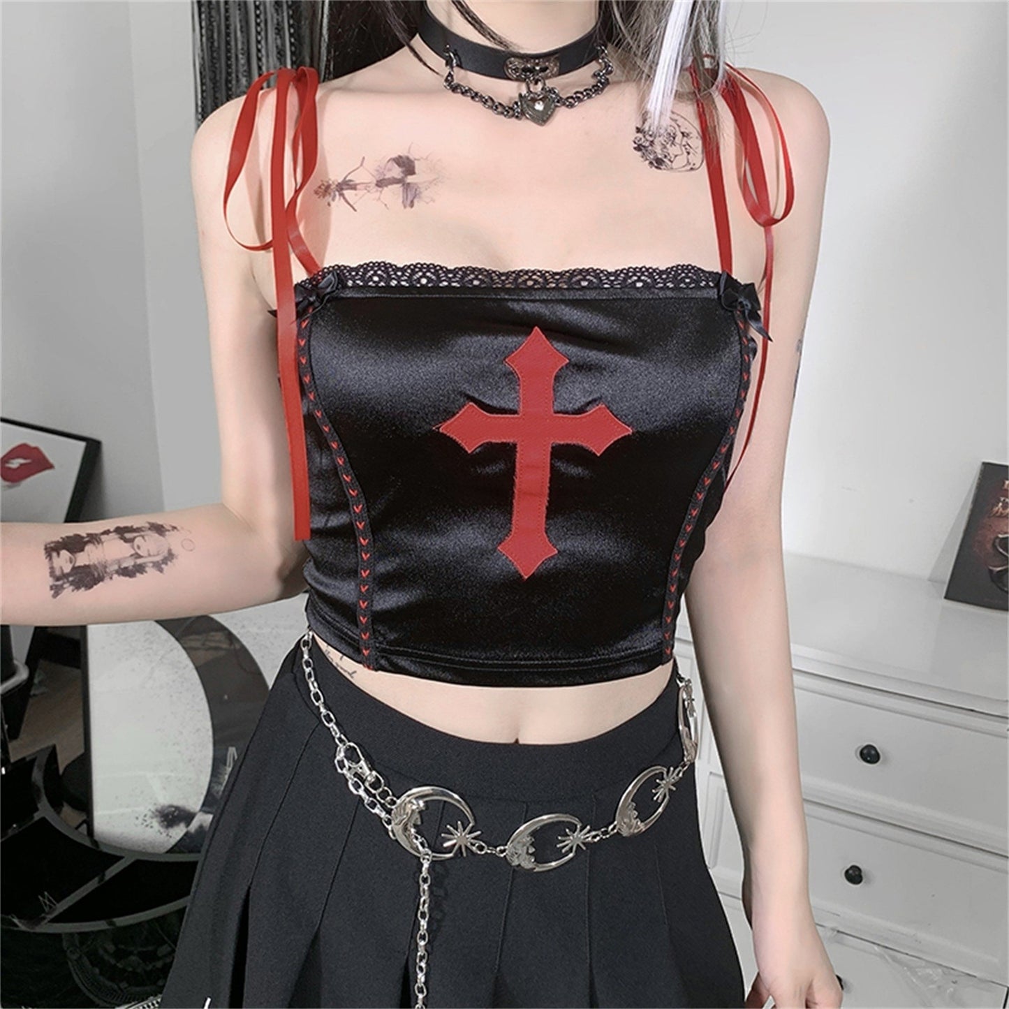 Gothic Vampire Cross Crop Top