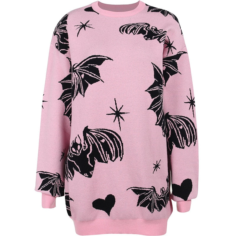 Gothic Bat Knitted Sweater Pastel Goth