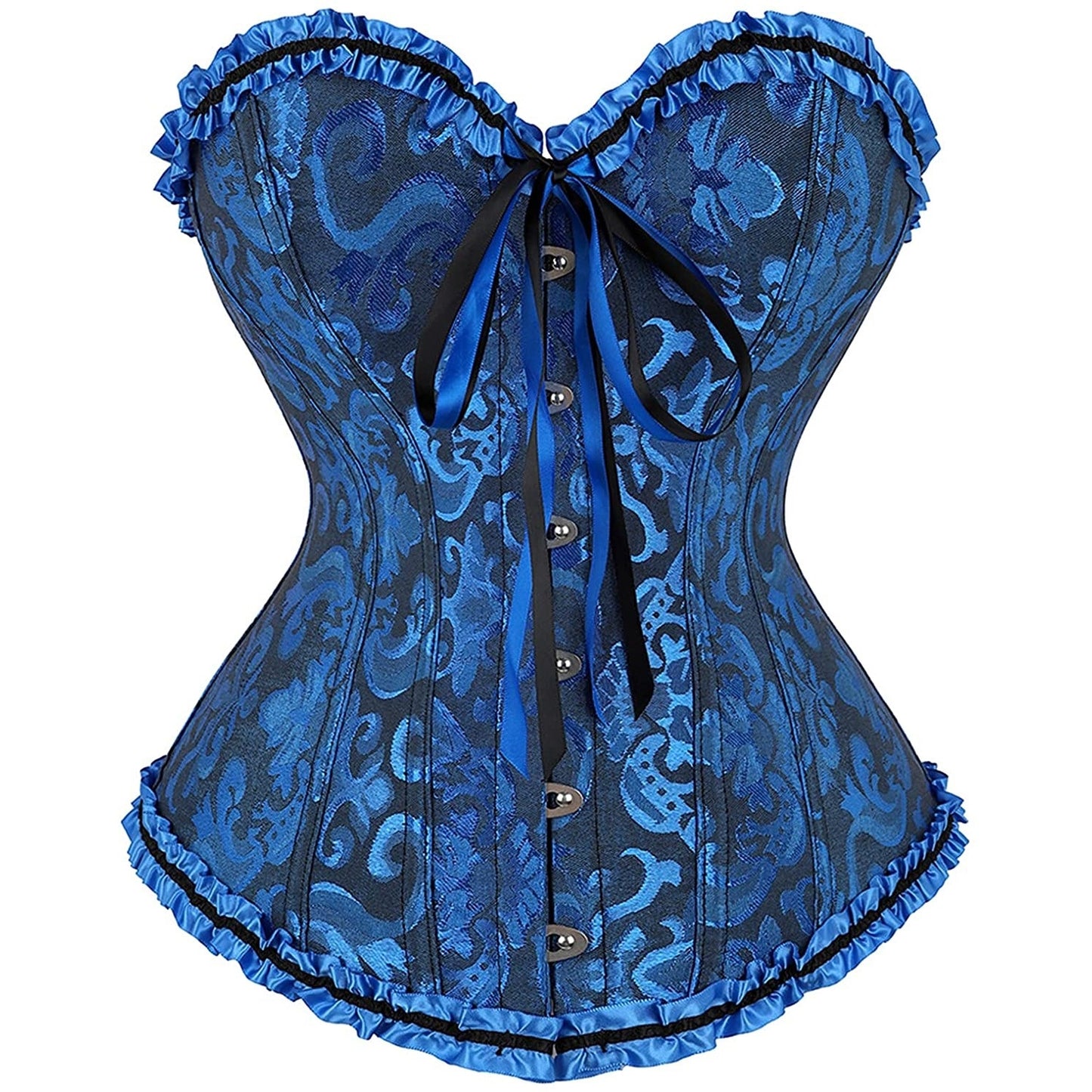 Gothic Vampire Corset Bustier Floral Satin Blue