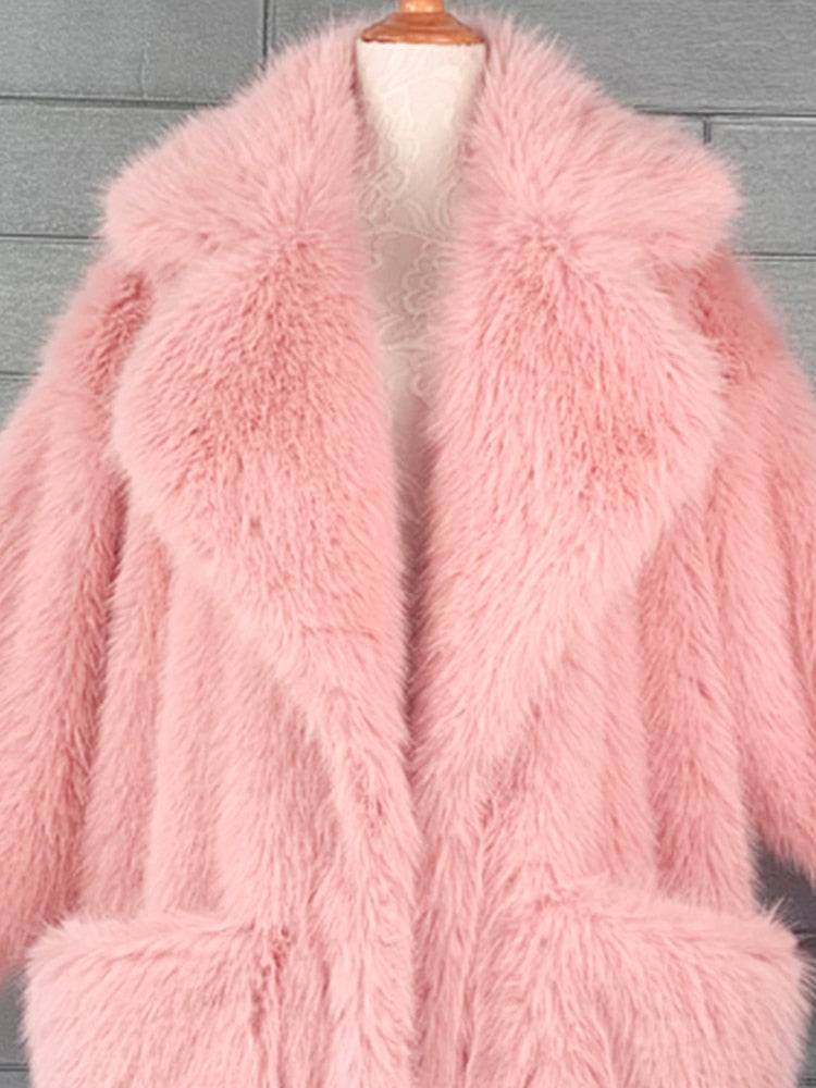 Y2K Long Oversized Pink Fluffy Faux Fur Coat