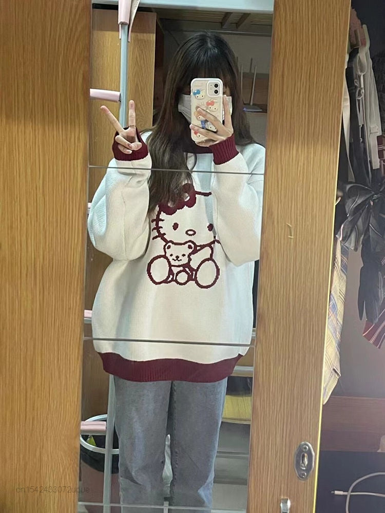 Hello Kitty Kawaii Sweater White Red