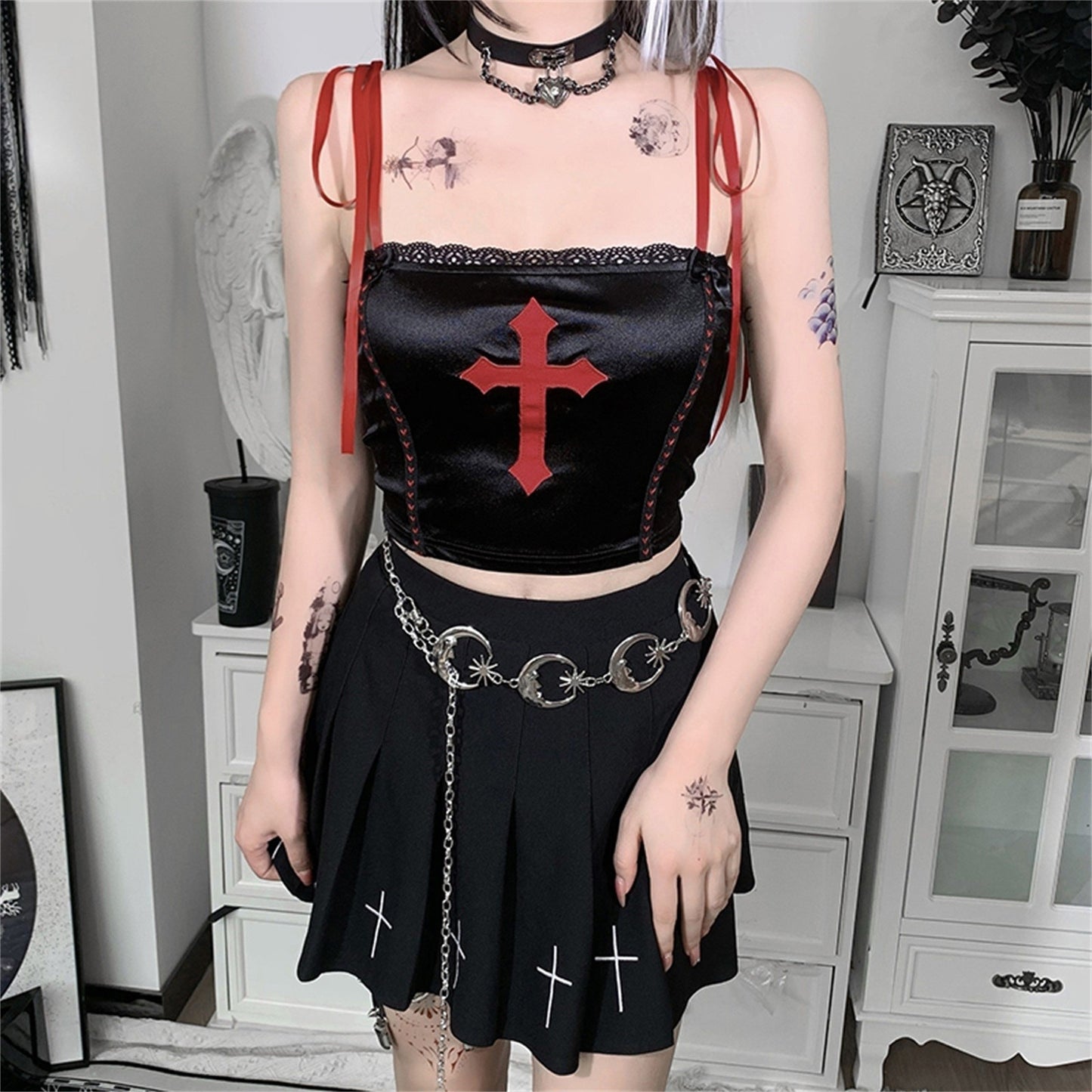 Gothic Vampire Cross Crop Top