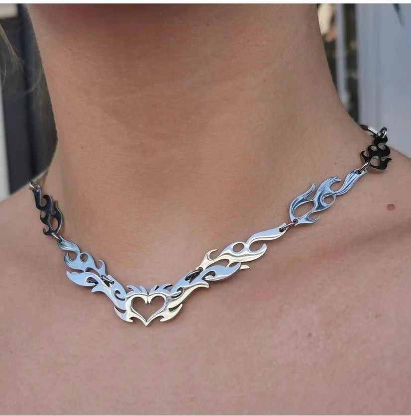 eGirl Webcore Aesthetic Flame Heart Necklace
