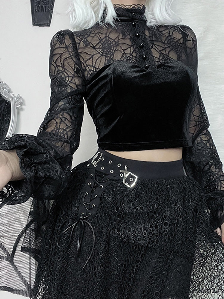 Gothic Elegant Lace Velvet Blouse