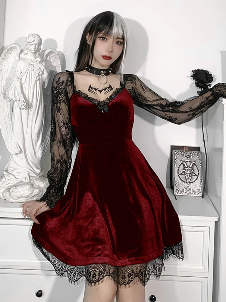 Dark Goth Velours Vampire A-Line Dress
