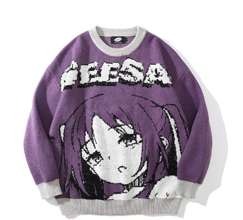 Anime Girl Knitted Sweater Harajuku