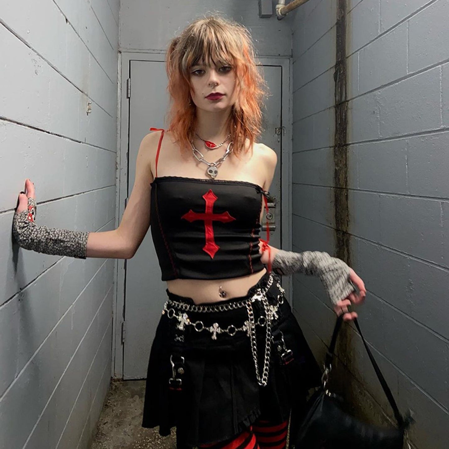 Gothic Vampire Cross Crop Top