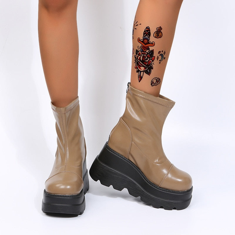 Grunge Platform Ankle Boots Light Brown