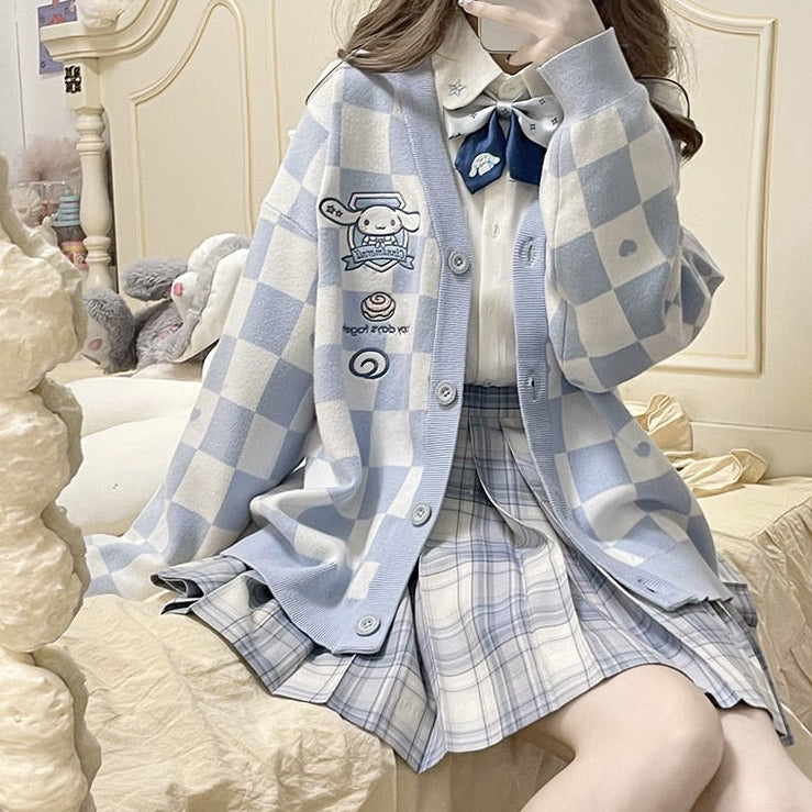 Cinnamoroll Blue Checker Cardigan Sweater