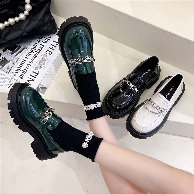 Dark Academia Loafers Metal Chain