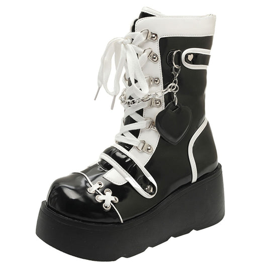 Gothic Lolita Mid-Calf Motorcycle Boots