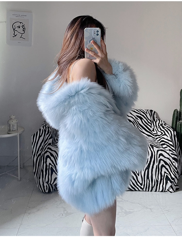 Soft Girl Y2K Faux Fur Jacket Blue