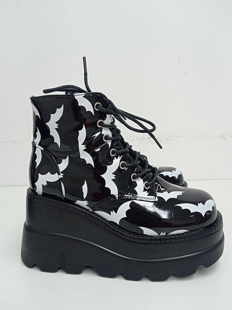 Gothic Bat Lover Platform Ankle Boots