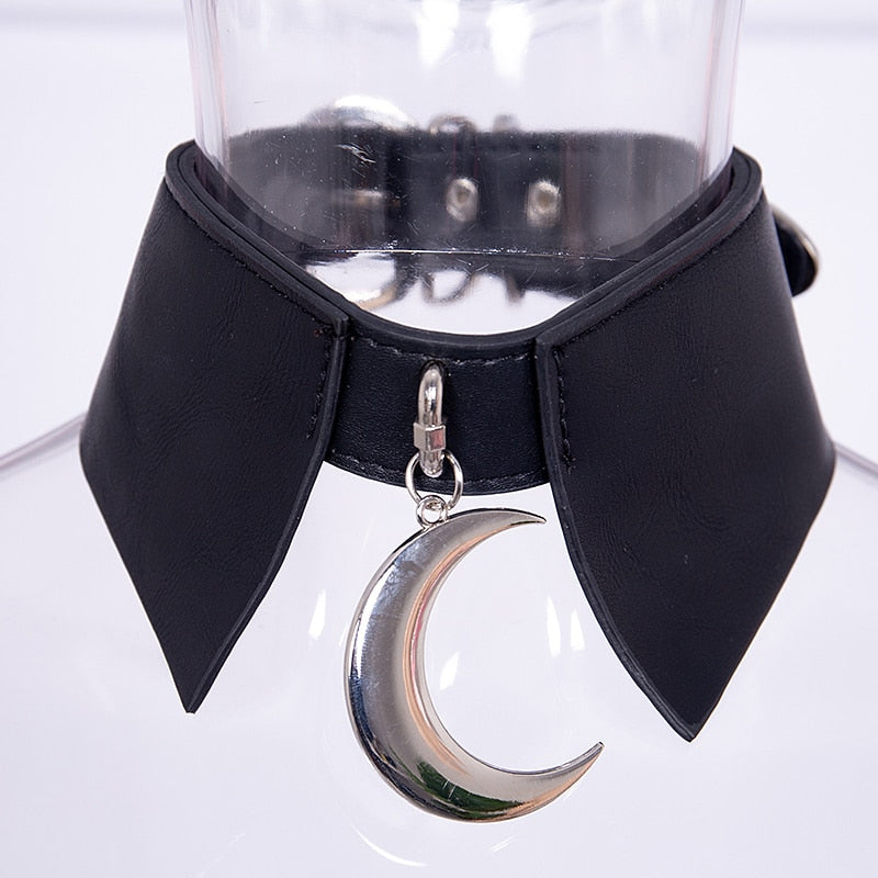 Moon Faux Leather Choker Collar