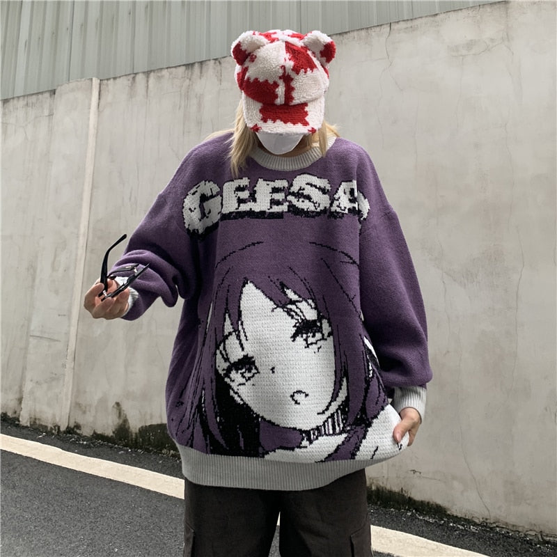 Anime Girl Knitted Sweater Harajuku
