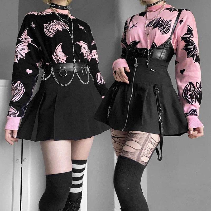 Gothic Bat Knitted Sweater Pastel Goth