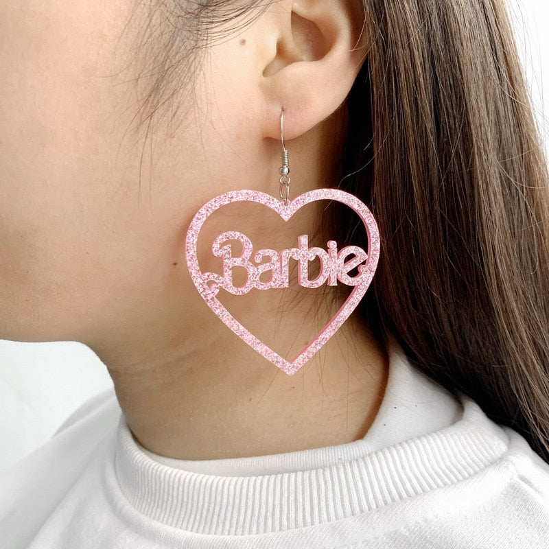 Y2K Girls Pink Original Design Barbie Letter Fashion Women Diamond Titanium  Steel Necklace Earrings Ear Clip Jewelry Gifts - AliExpress