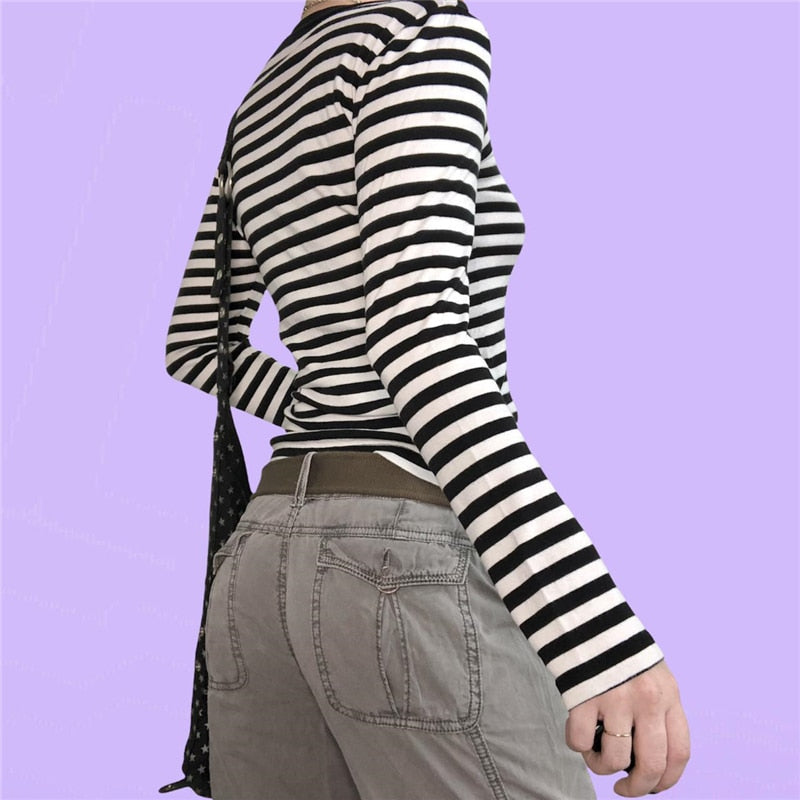 Egirl Grunge Aesthetic Striped Long Sleeves T-Shirt