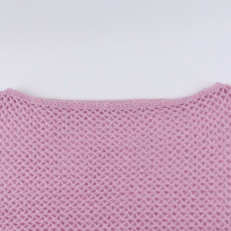 Y2K Sweet Pink Knit Top Crochet