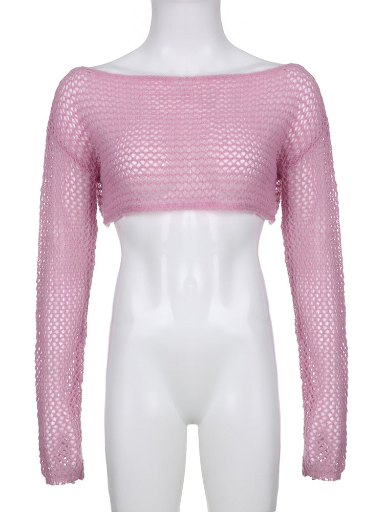 Y2K Sweet Pink Knit Top Crochet