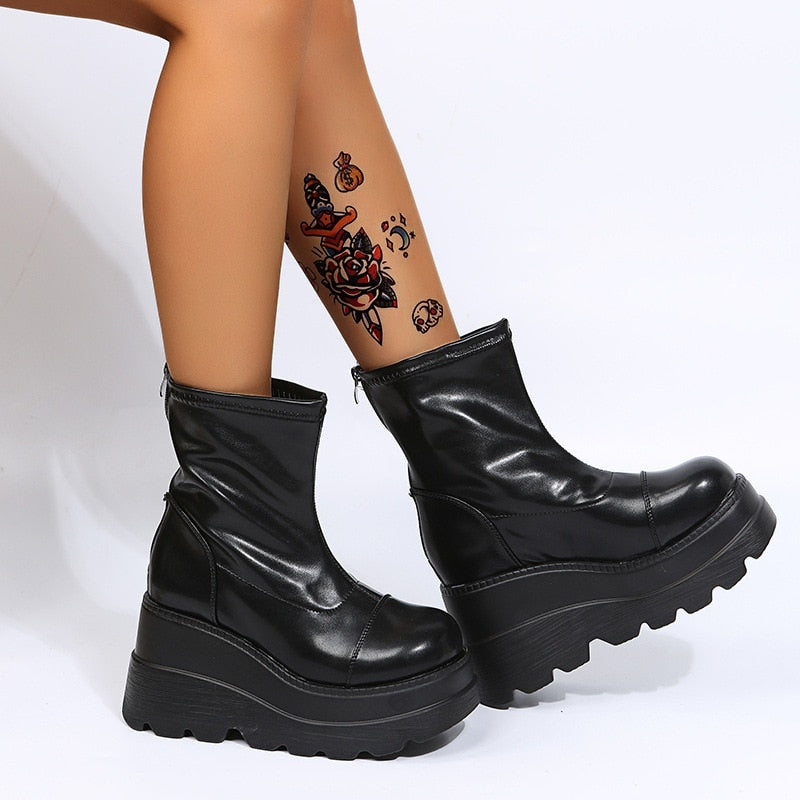Grunge Platform Ankle Boots Black