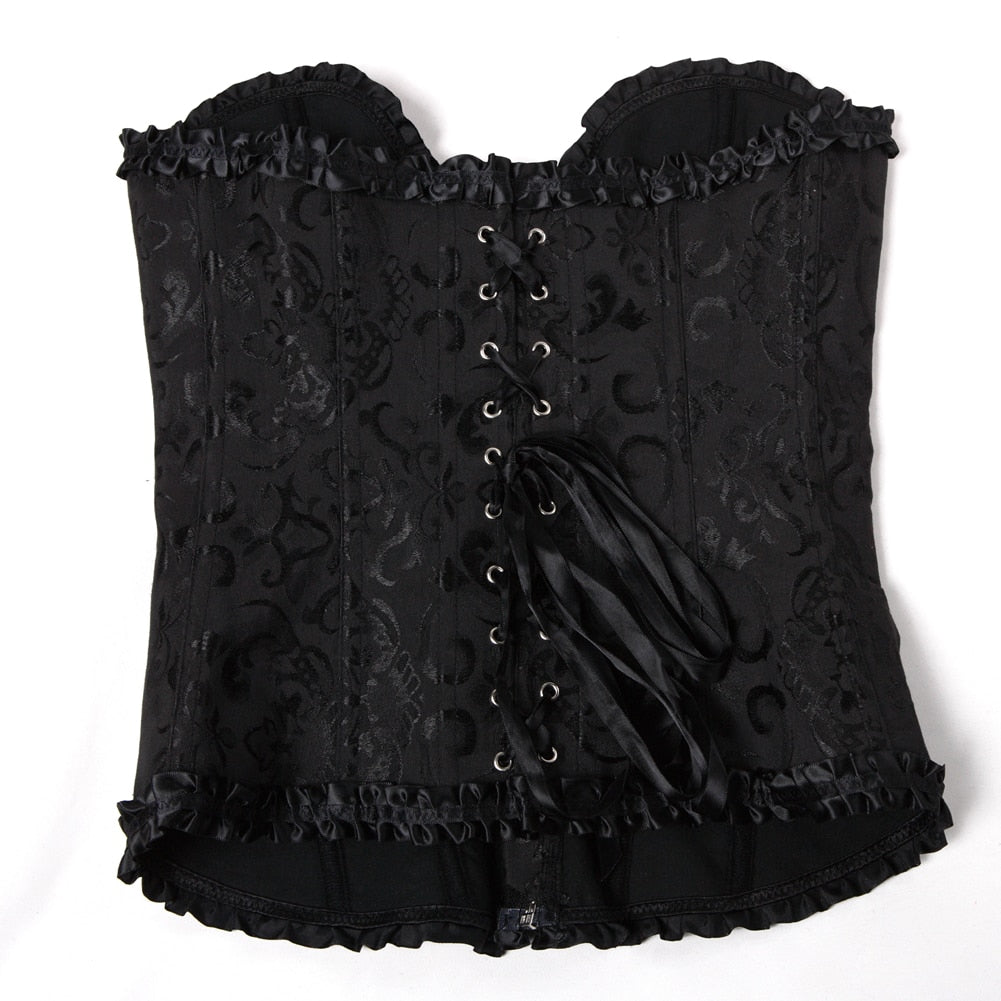 Gothic Vampire Corset Bustier Floral Satin Black