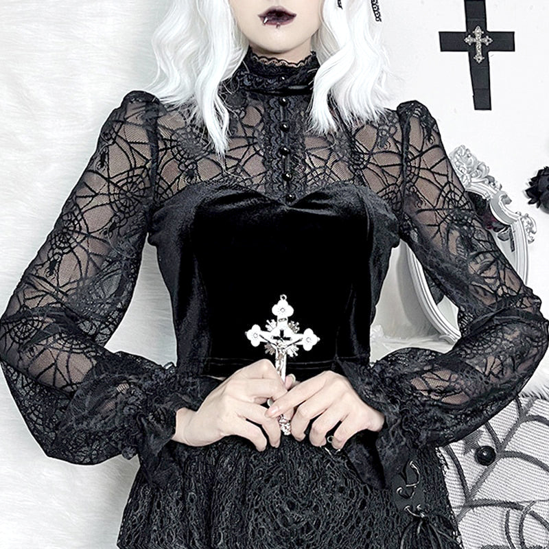 Gothic Elegant Lace Velvet Blouse