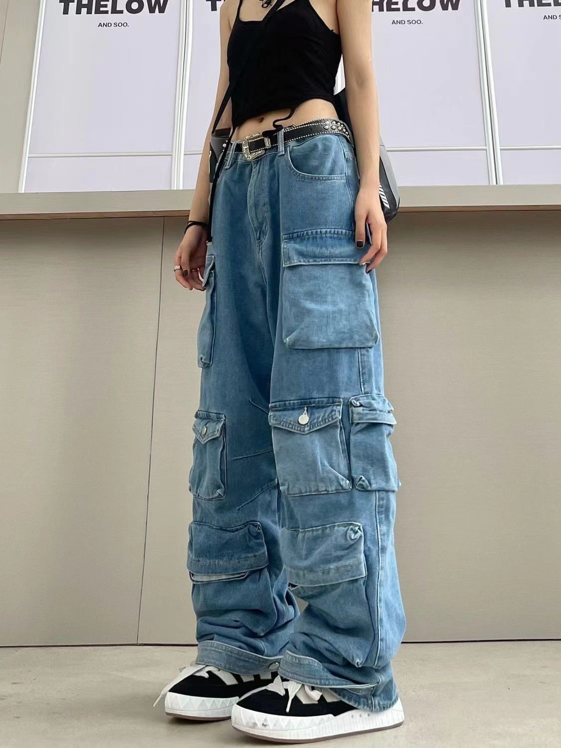 Y2K Baggy Blue Washed Cargo Pants