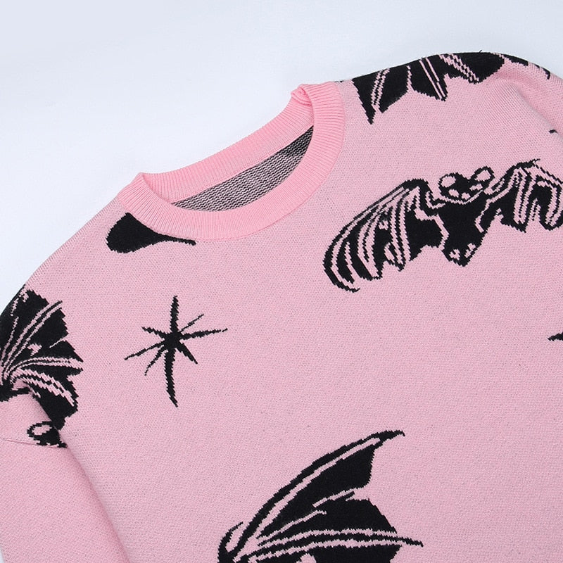 Gothic Bat Knitted Sweater Pastel Goth