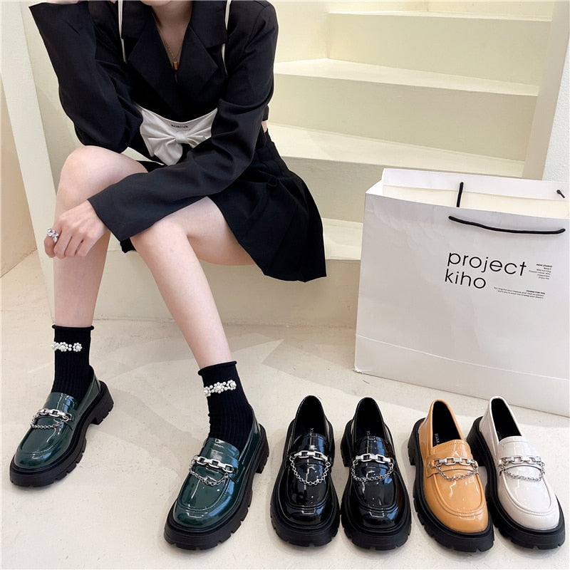 Dark Academia Loafers Metal Chain