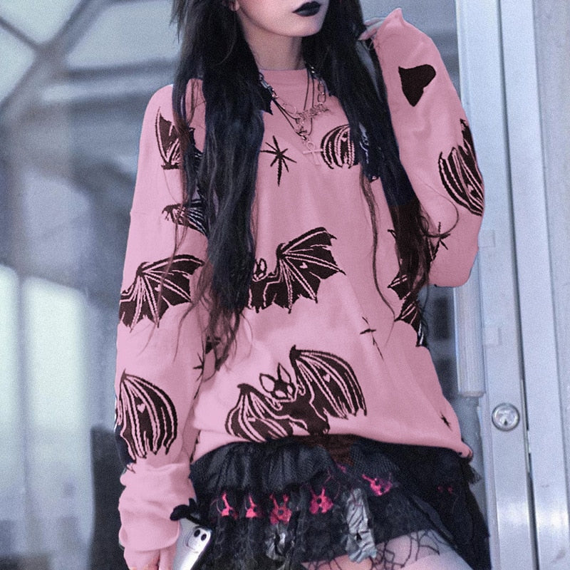 Gothic Bat Knitted Sweater Pastel Goth