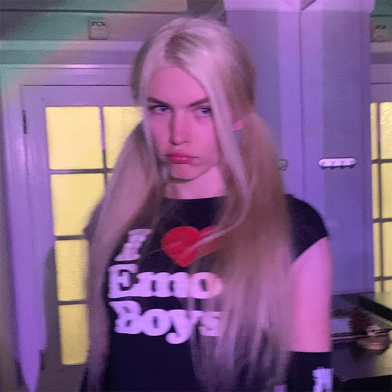 Y2k Egirl Crop Tops I love Emo Boys