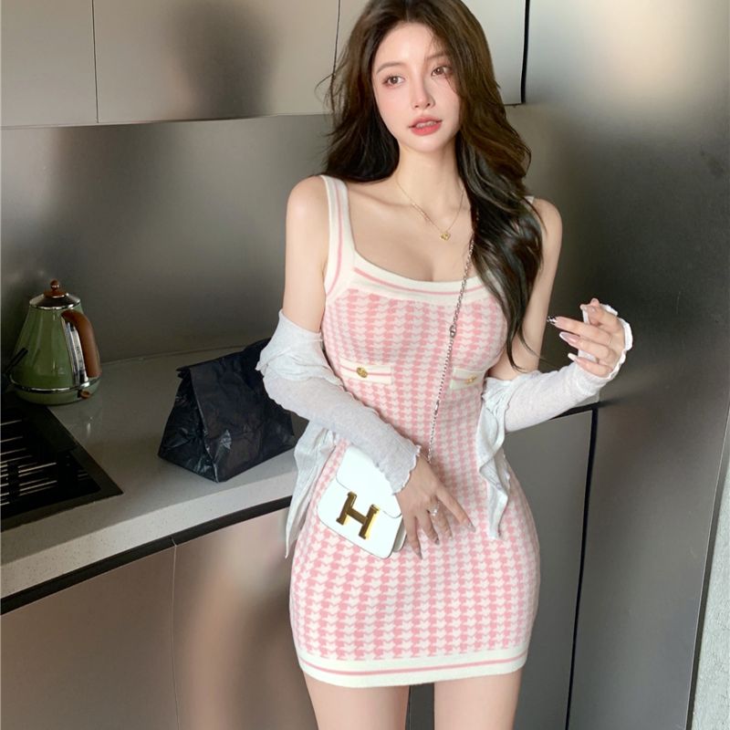 Soft Girl Pink Houndstooth Mini Knitted Dress Aesthetics Boutique Soft Girl Pink Houndstooth Mini Knitted Dress Aesthetics Boutique