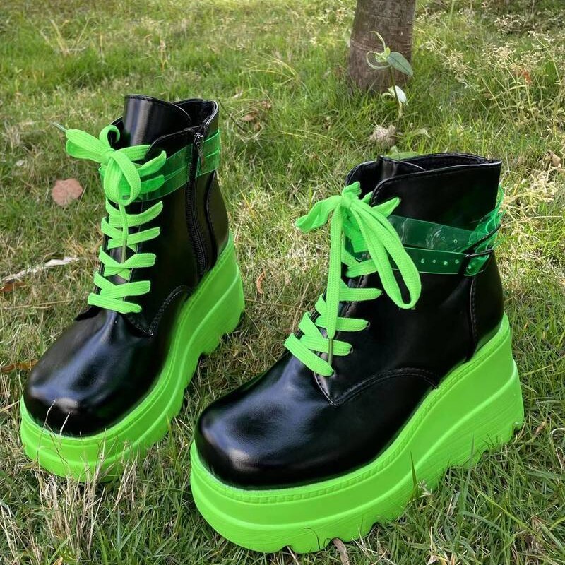 Darkwave Cyber Punk Rave Neon Green Platform Shoes