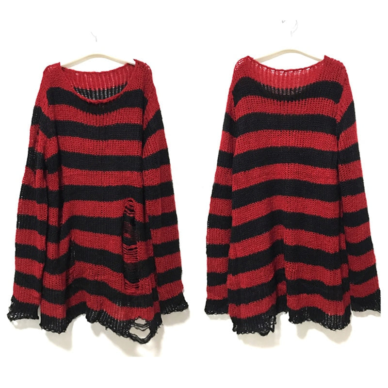 Punk Dark Grunge Egirl Long Striped Sweater Green Gradient