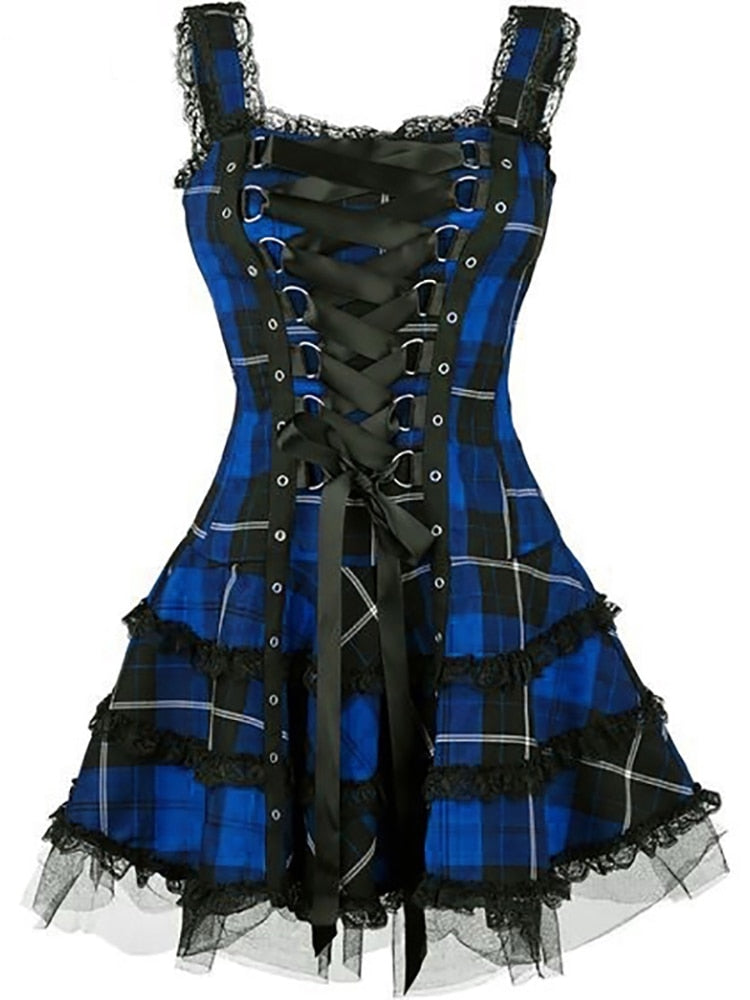 Gothic Punk A-line Dark Plaid Dress